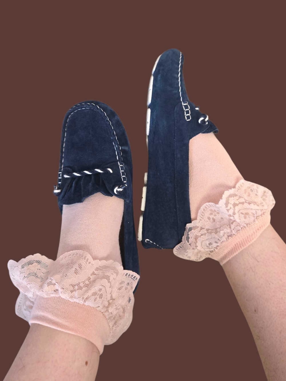 UGG Navy Suede Moccasin Loafers with White Stitching